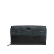 Dolce & Gabbana Black Blue Exotic Leather Continental Clutch Wallet
