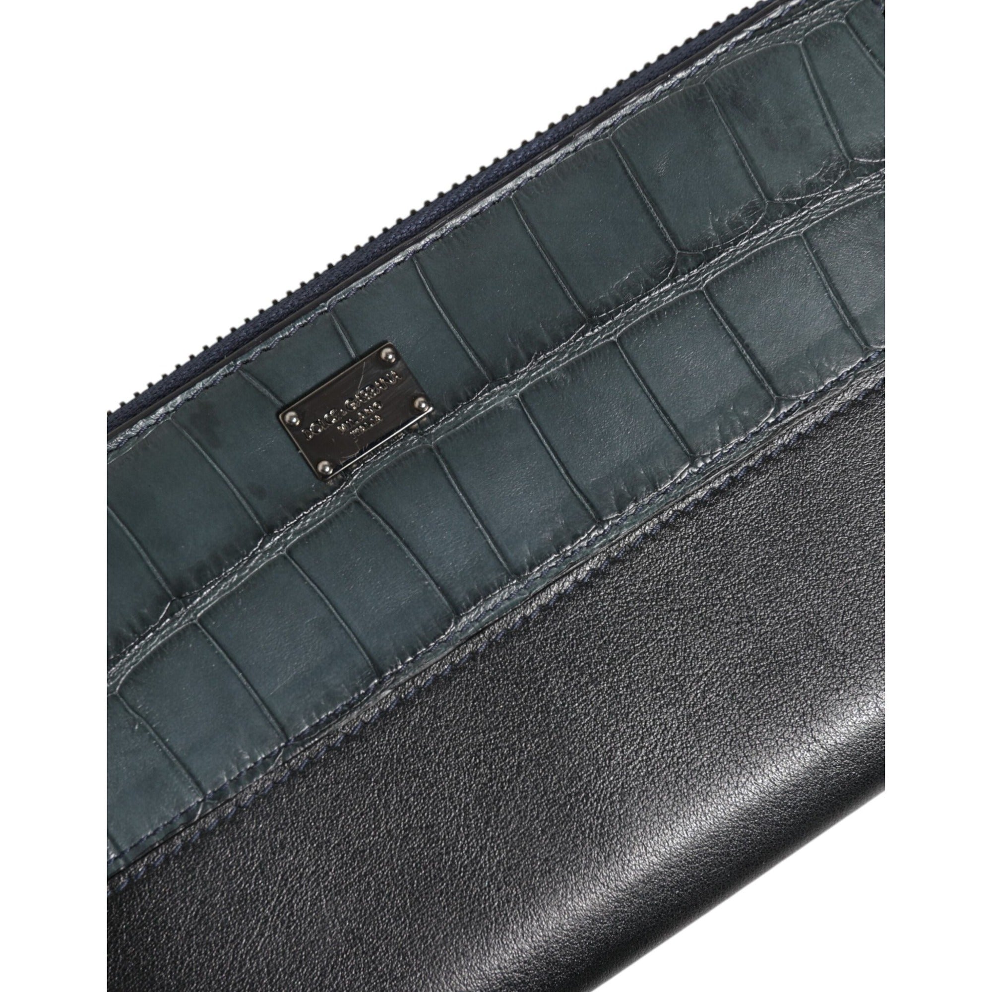 Dolce & Gabbana Black Blue Exotic Leather Continental Clutch Wallet