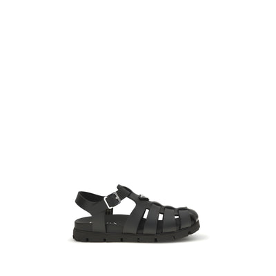 Sandales plates Prada en cuir de veau noir Bos Taurus