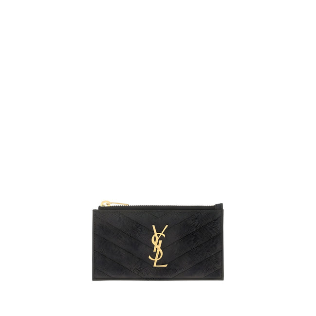 Portefeuille Saint Laurent en Cuir de Veau Noir Bos Taurus