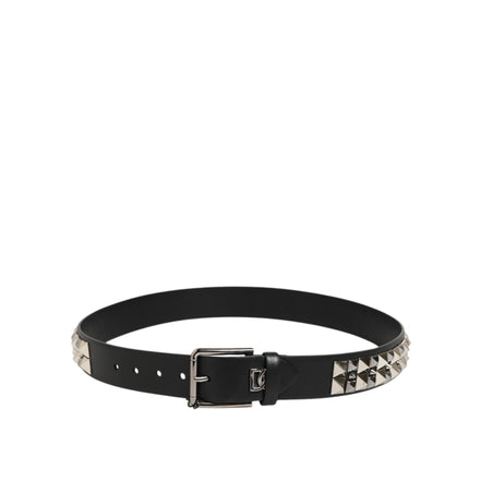Dolce & Gabbana Black Studded Silver Buckle Belt