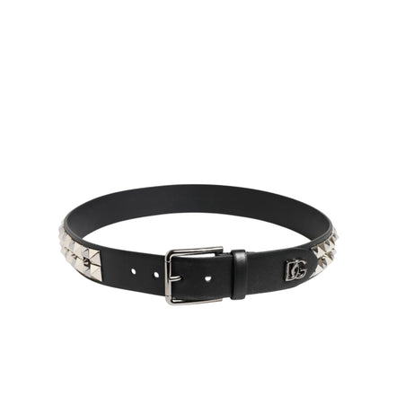 Dolce & Gabbana Black Studded Silver Buckle Belt