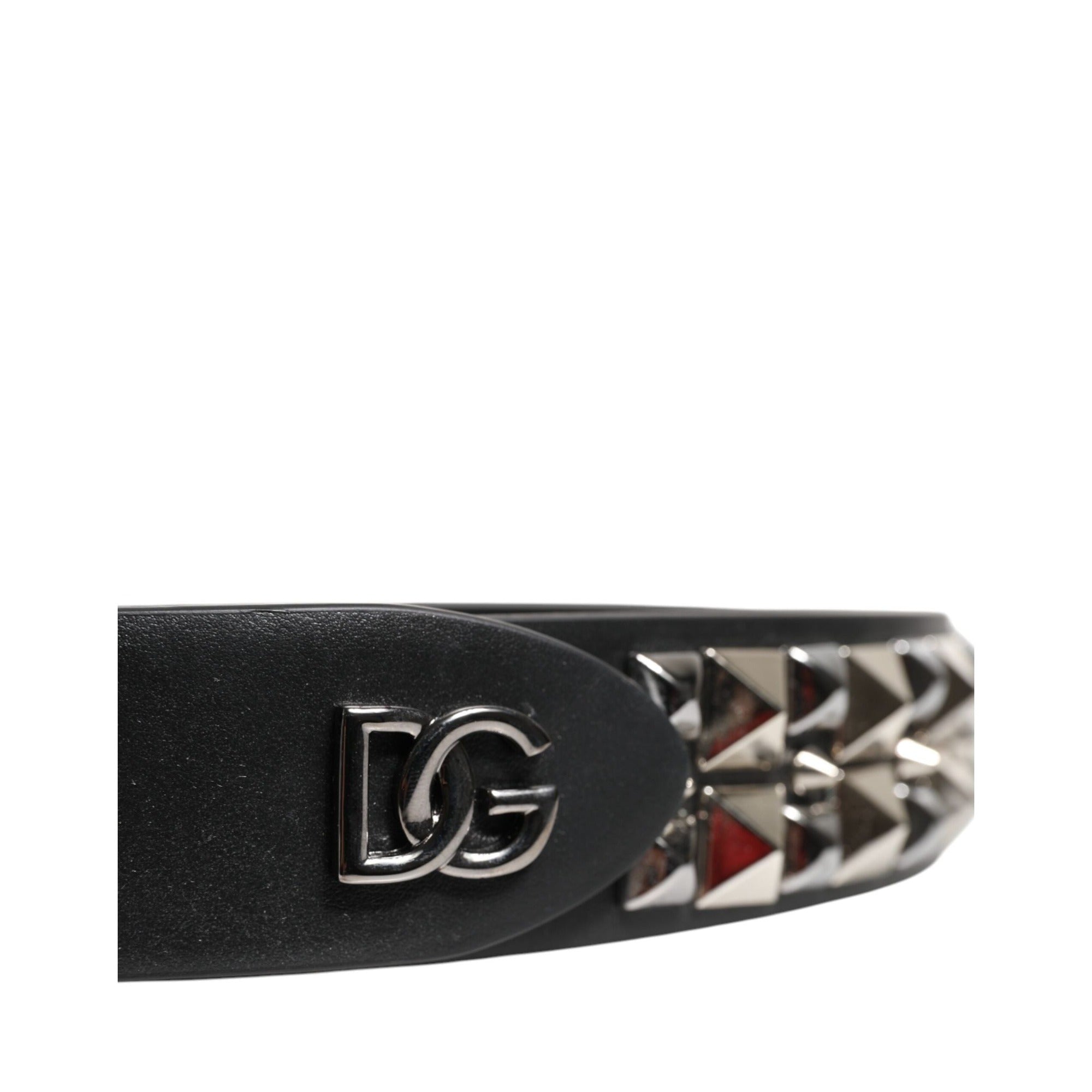 Dolce & Gabbana Black Studded Silver Buckle Belt