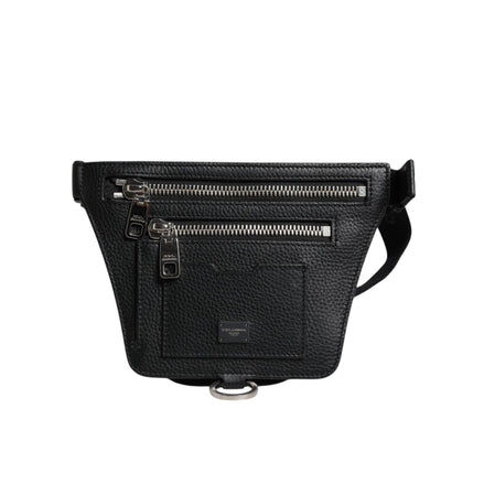 Sac banane Dolce & Gabbana en cuir de veau noir avec plaque logo pour homme