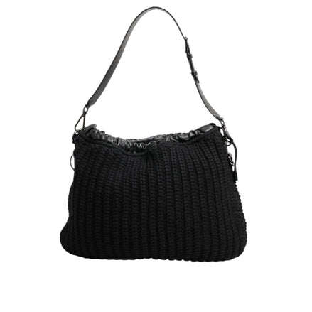 Dolce & Gabbana Black Cashmere Knitted Leather Shoulder Bag