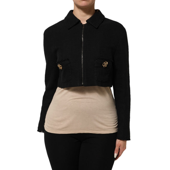 Veste courte Dolce & Gabbana en coton noir avec fermeture éclair intégrale