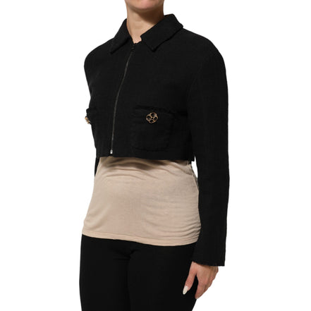 Veste courte Dolce & Gabbana en coton noir avec fermeture éclair intégrale
