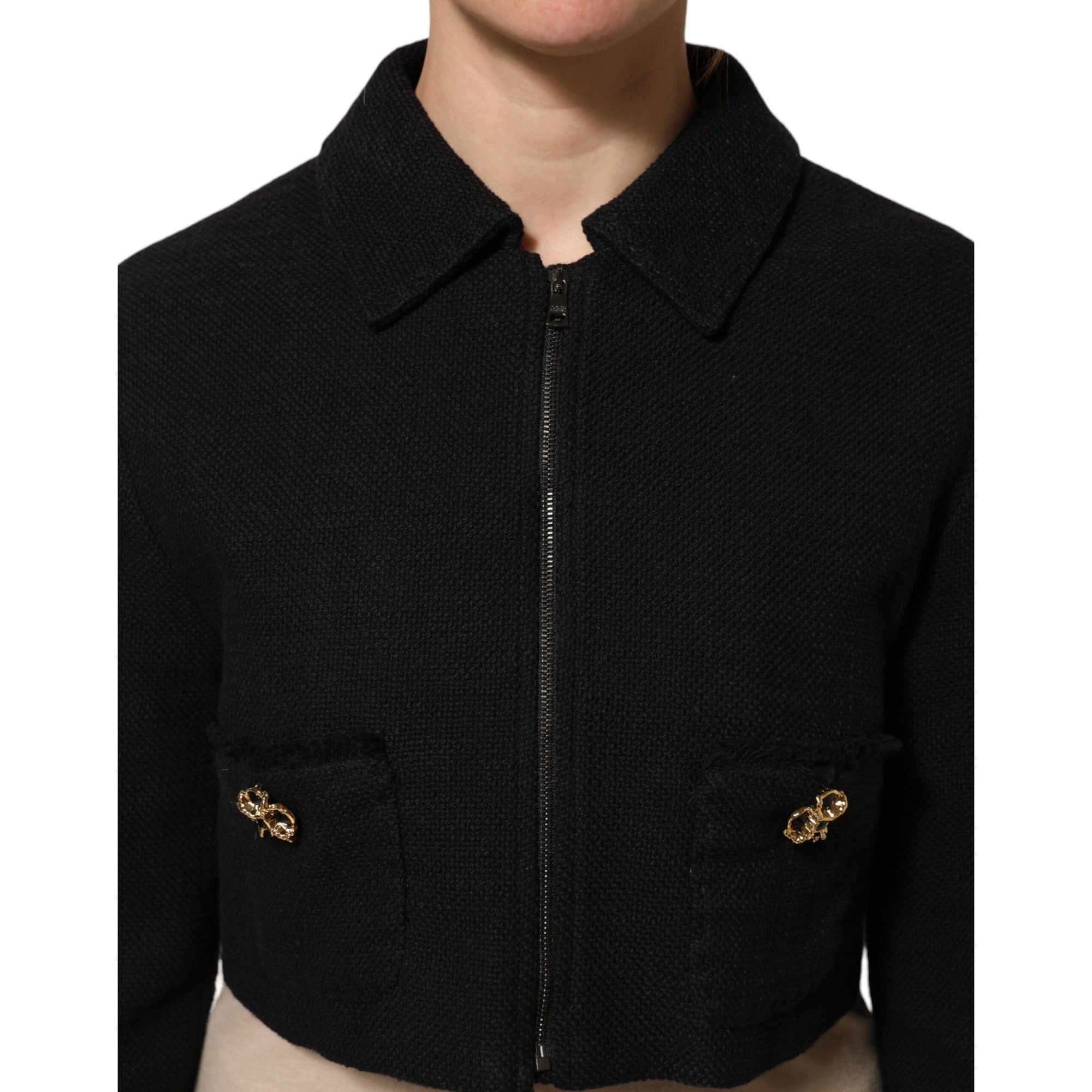 Veste courte Dolce & Gabbana en coton noir avec fermeture éclair intégrale
