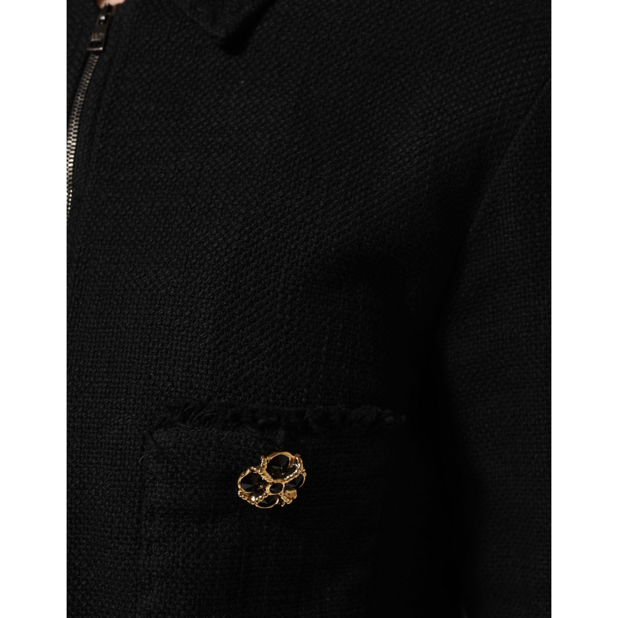 Veste courte Dolce & Gabbana en coton noir avec fermeture éclair intégrale