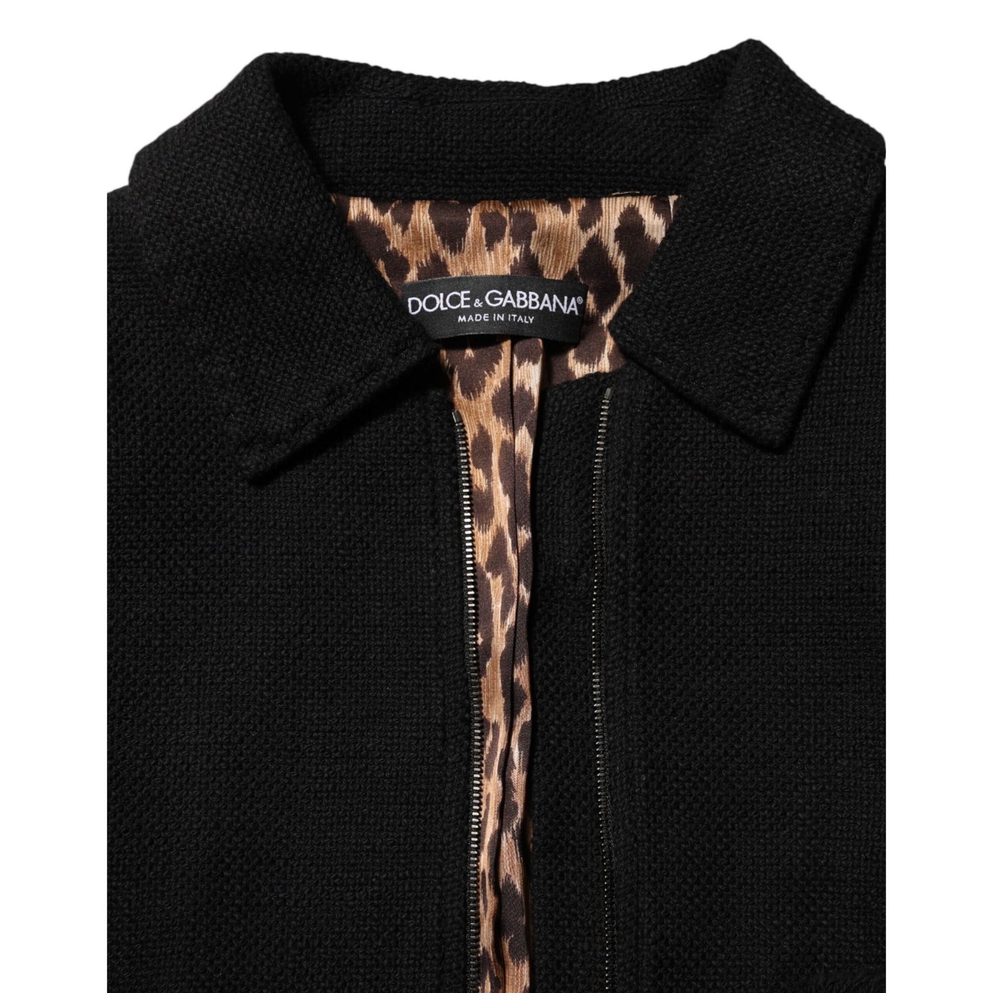 Veste courte Dolce & Gabbana en coton noir avec fermeture éclair intégrale