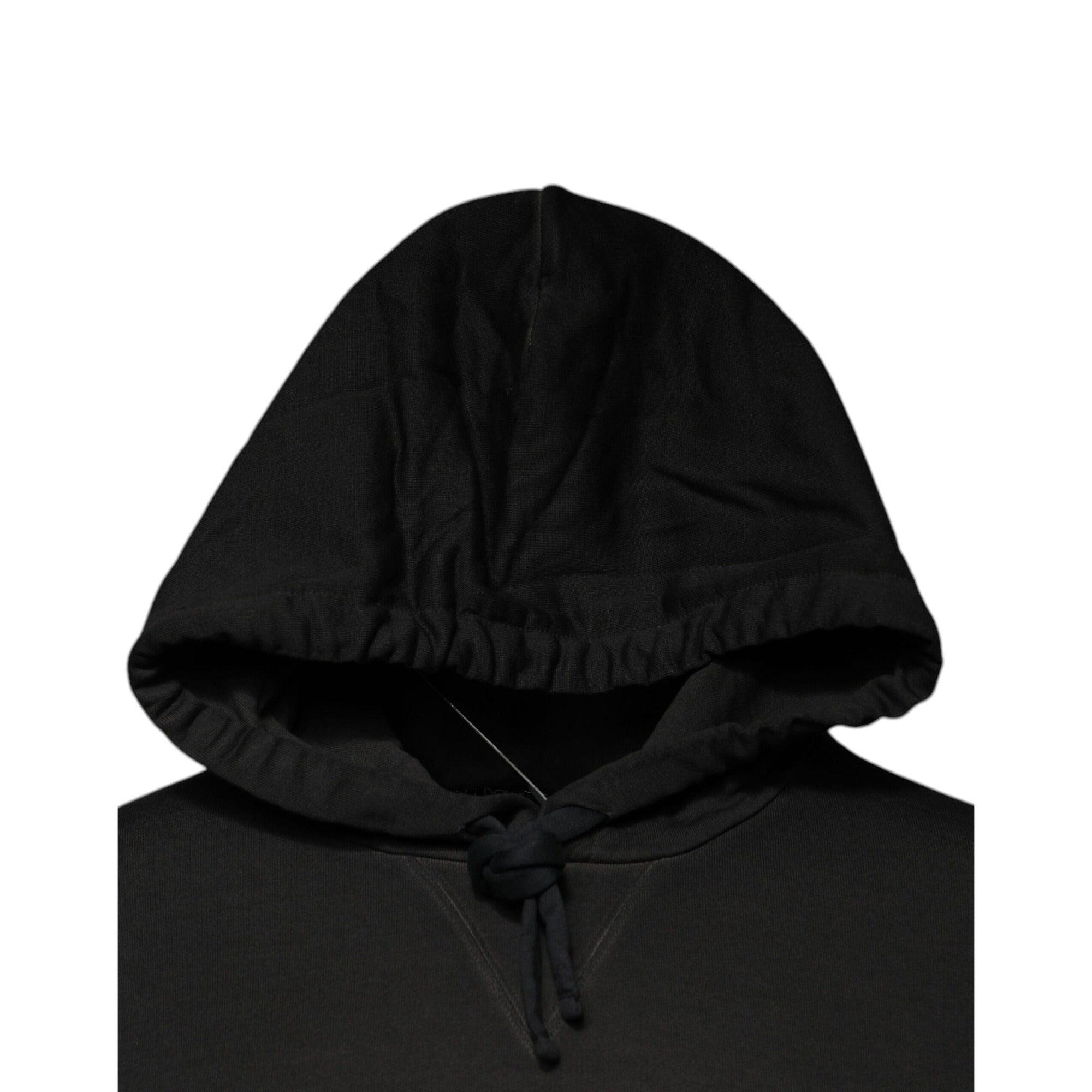 Pull en coton noir à capuche avec écusson DG Dolce & Gabbana