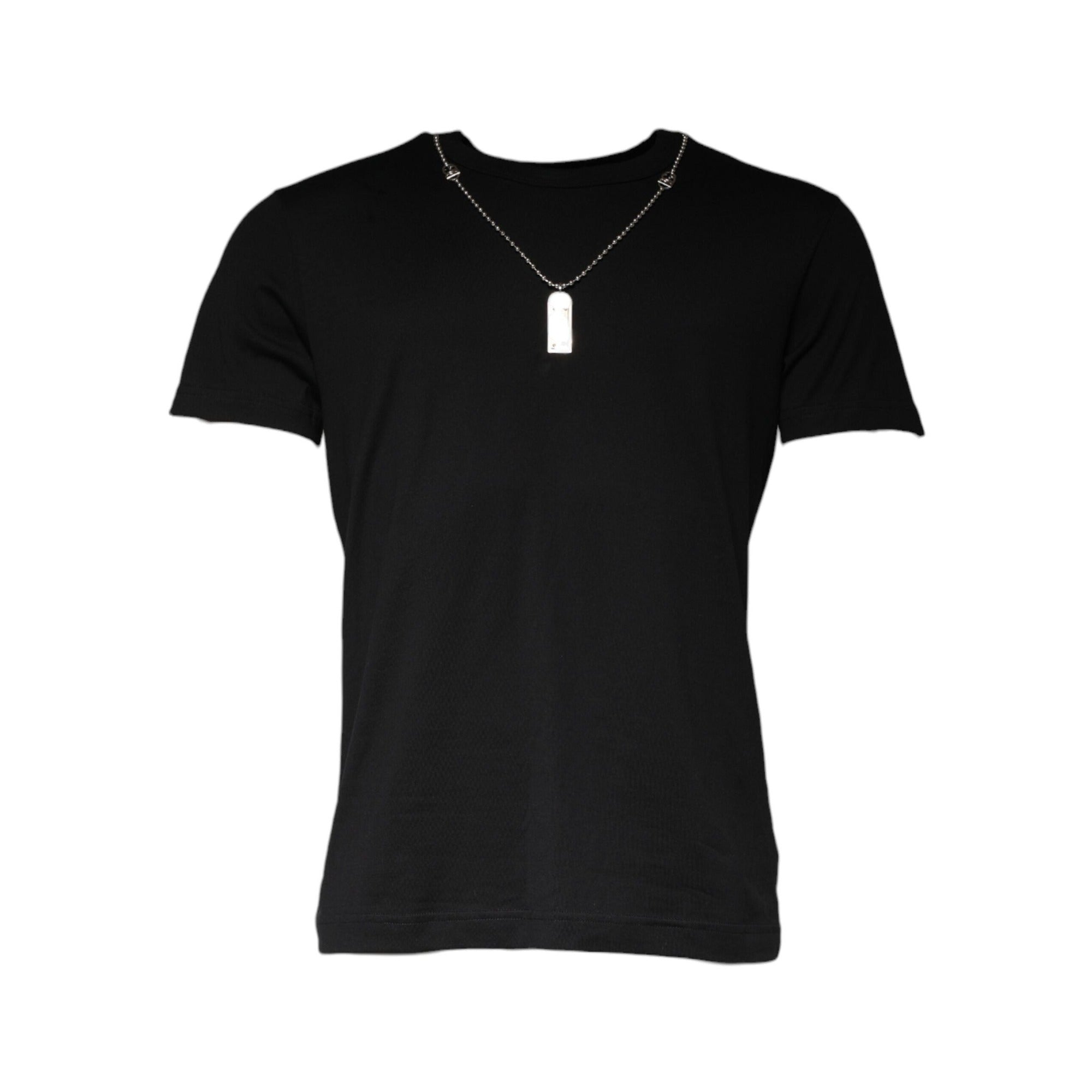 Dolce & Gabbana Black Cotton Necklace Embellished T-shirt