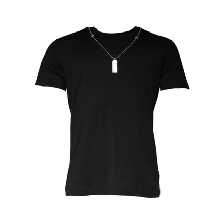 Dolce & Gabbana Black Cotton Necklace Embellished T-shirt