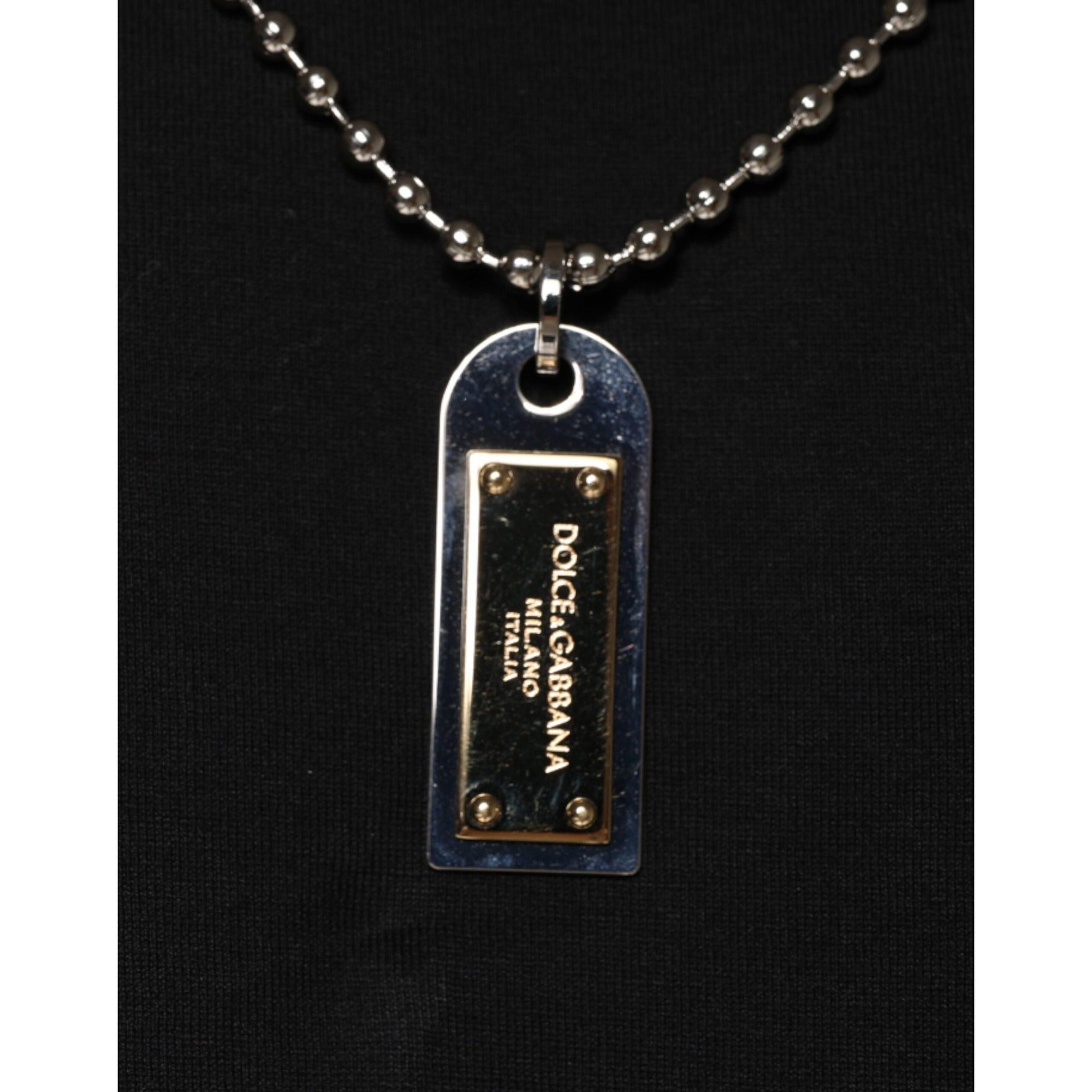 Dolce & Gabbana Black Cotton Necklace Embellished T-shirt