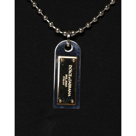 Dolce & Gabbana Black Cotton Necklace Embellished T-shirt