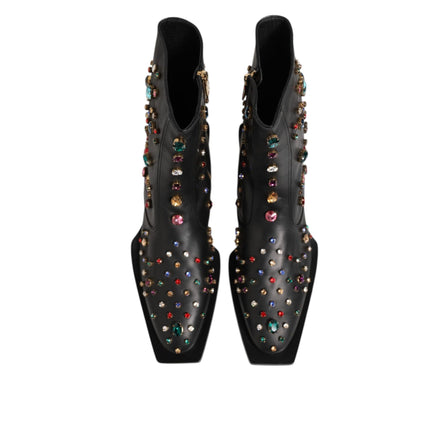 Dolce & Gabbana Black Crystal Embellished Short Boots