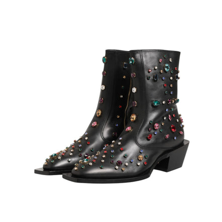 Dolce & Gabbana Black Crystal Embellished Short Boots
