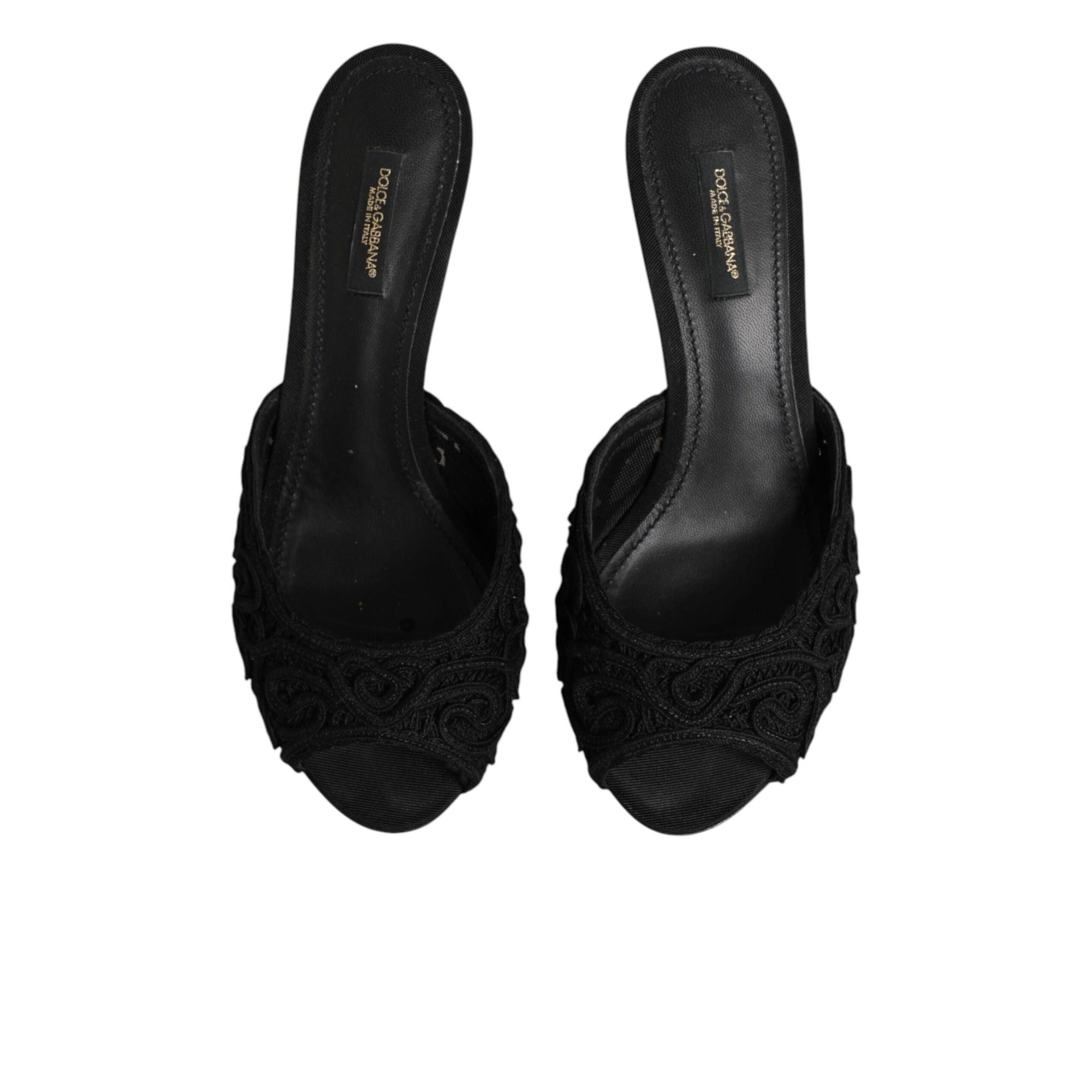 Dolce & Gabbana Black Embroidered Slip-On Heel Slides