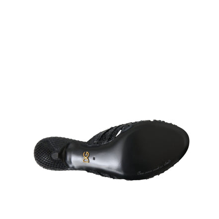 Chaussures à talons à enfiler en cuir exotique noir Dolce & Gabbana