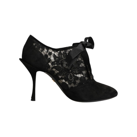 Chaussures à talons hauts à lacets noires à motif floral Dolce & Gabbana