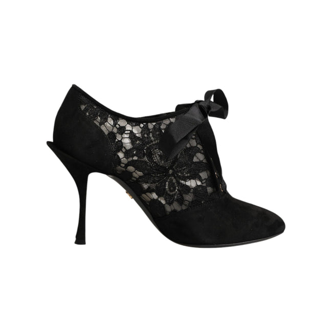 Chaussures à talons hauts à lacets noires à motif floral Dolce & Gabbana