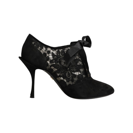 Dolce & Gabbana Black Floral Lace-Up Pumps
