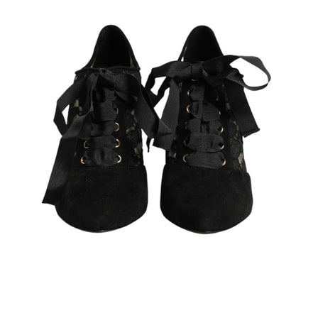 Chaussures à talons hauts à lacets noires à motif floral Dolce & Gabbana