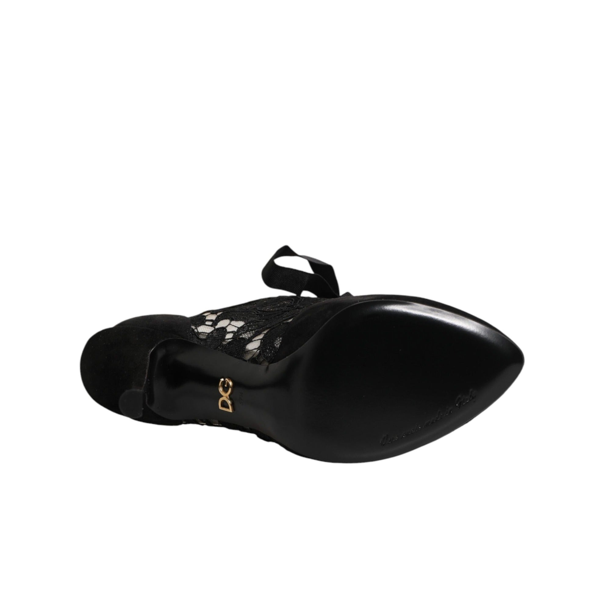 Chaussures à talons hauts à lacets noires à motif floral Dolce & Gabbana