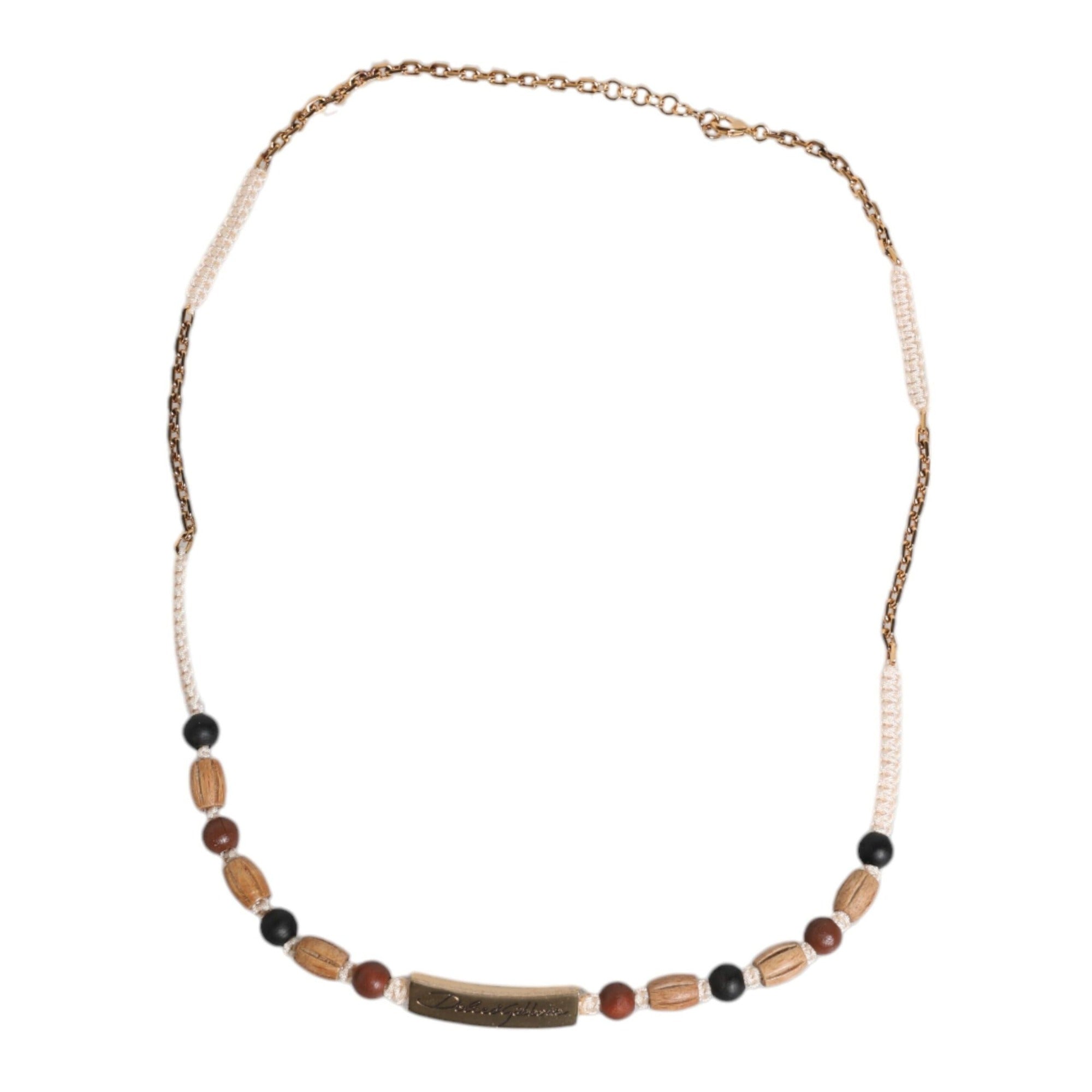 Collier pendentif Dolce & Gabbana perles de bois noires et dorées avec logo