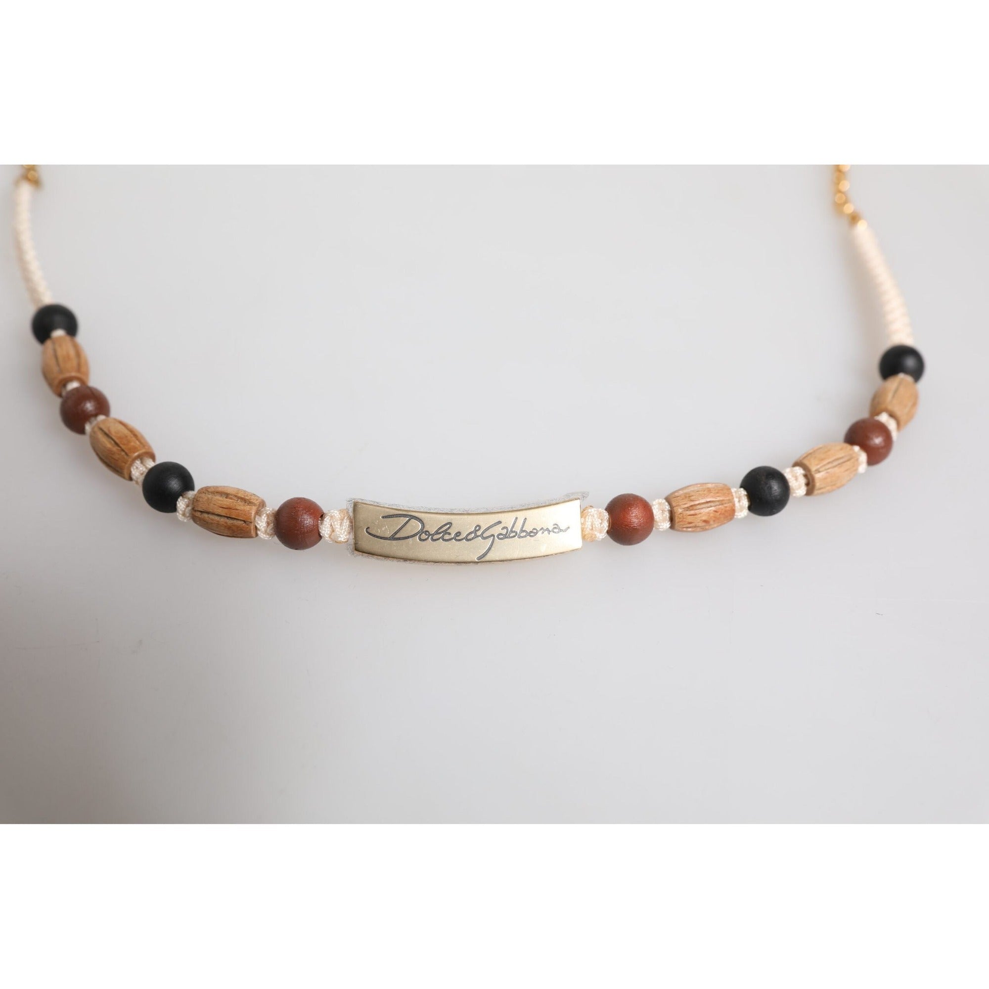 Collier pendentif Dolce & Gabbana perles de bois noires et dorées avec logo