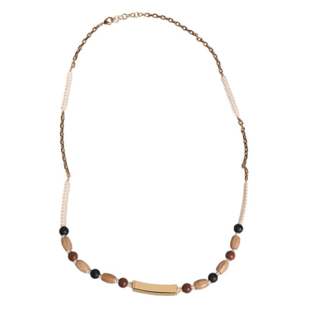 Collier pendentif Dolce & Gabbana perles de bois noires et dorées avec logo