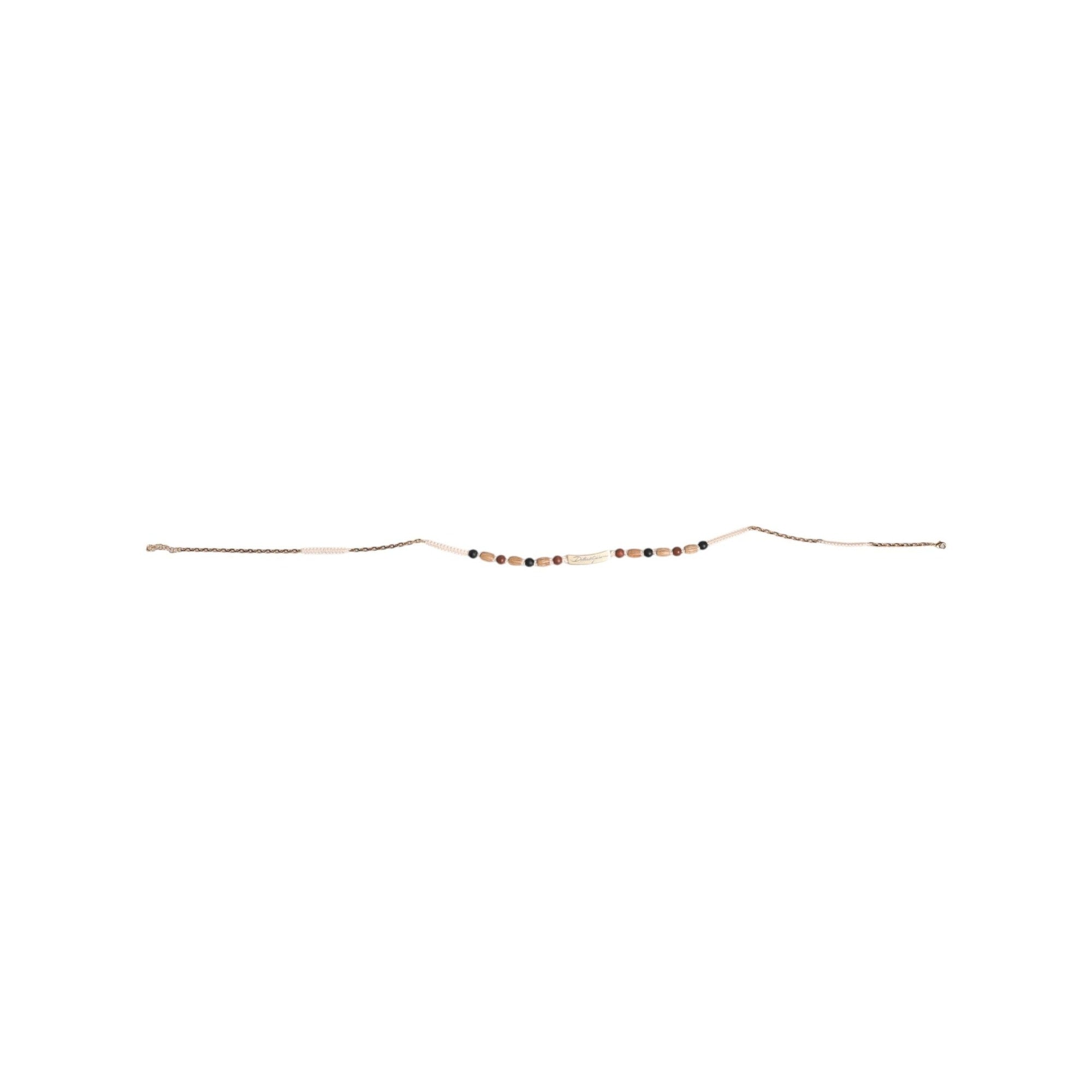Collier pendentif Dolce & Gabbana perles de bois noires et dorées avec logo