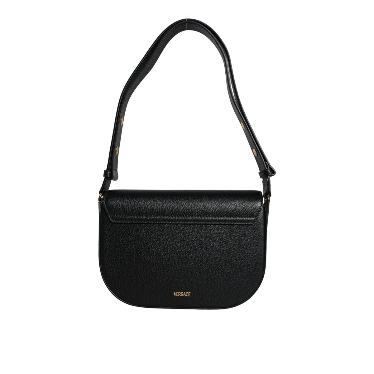 Sac à bandoulière Versace en cuir de veau grainé noir avec logo