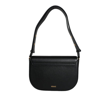 Sac à bandoulière Versace en cuir de veau grainé noir avec logo
