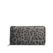 Dolce & Gabbana Black Grey Leopard Leather Zip Around Continental Wallet