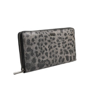 Dolce & Gabbana Black Grey Leopard Leather Zip Around Continental Wallet
