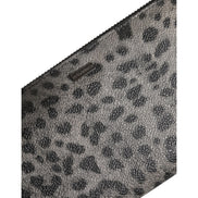 Dolce & Gabbana Black Grey Leopard Leather Zip Around Continental Wallet
