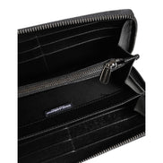 Dolce & Gabbana Black Grey Leopard Leather Zip Around Continental Wallet