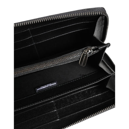 Dolce & Gabbana Black Grey Leopard Leather Zip Around Continental Wallet