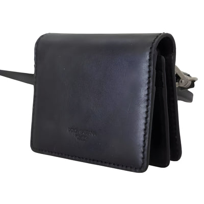 Dolce & Gabbana Black Leather Bifold Shoulder Sling Wallet
