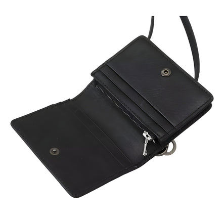 Dolce & Gabbana Black Leather Bifold Shoulder Sling Wallet