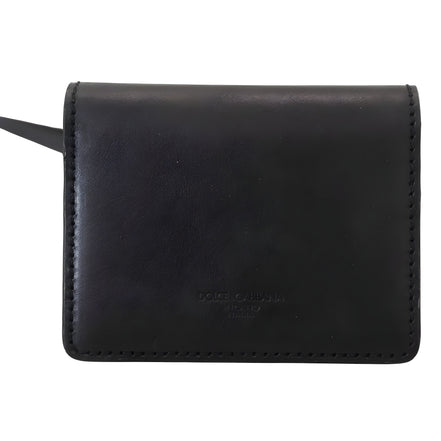 Dolce & Gabbana Black Leather Bifold Shoulder Sling Wallet