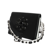 Dolce & Gabbana Black Leather Crystal Embellished Card Holder Wallet