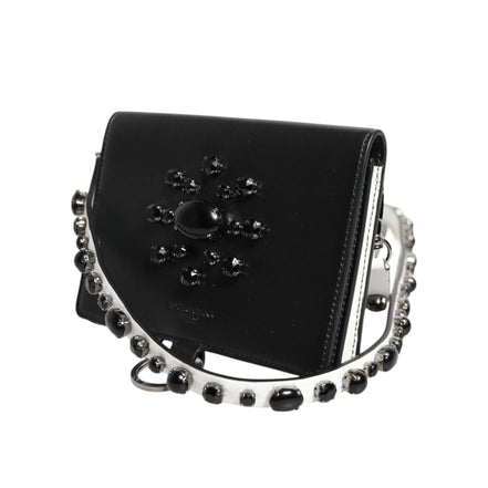Dolce & Gabbana Black Leather Crystal Embellished Card Holder Wallet