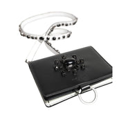 Dolce & Gabbana Black Leather Crystal Embellished Card Holder Wallet