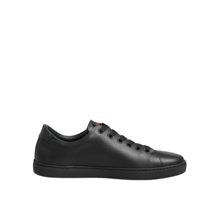 Dolce & Gabbana Black Leather Crystal Heart Low Top Sneakers