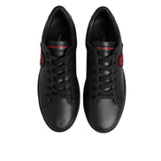 Chaussures Baskets Basses Dolce & Gabbana Cuir Noir Cœur Cristal