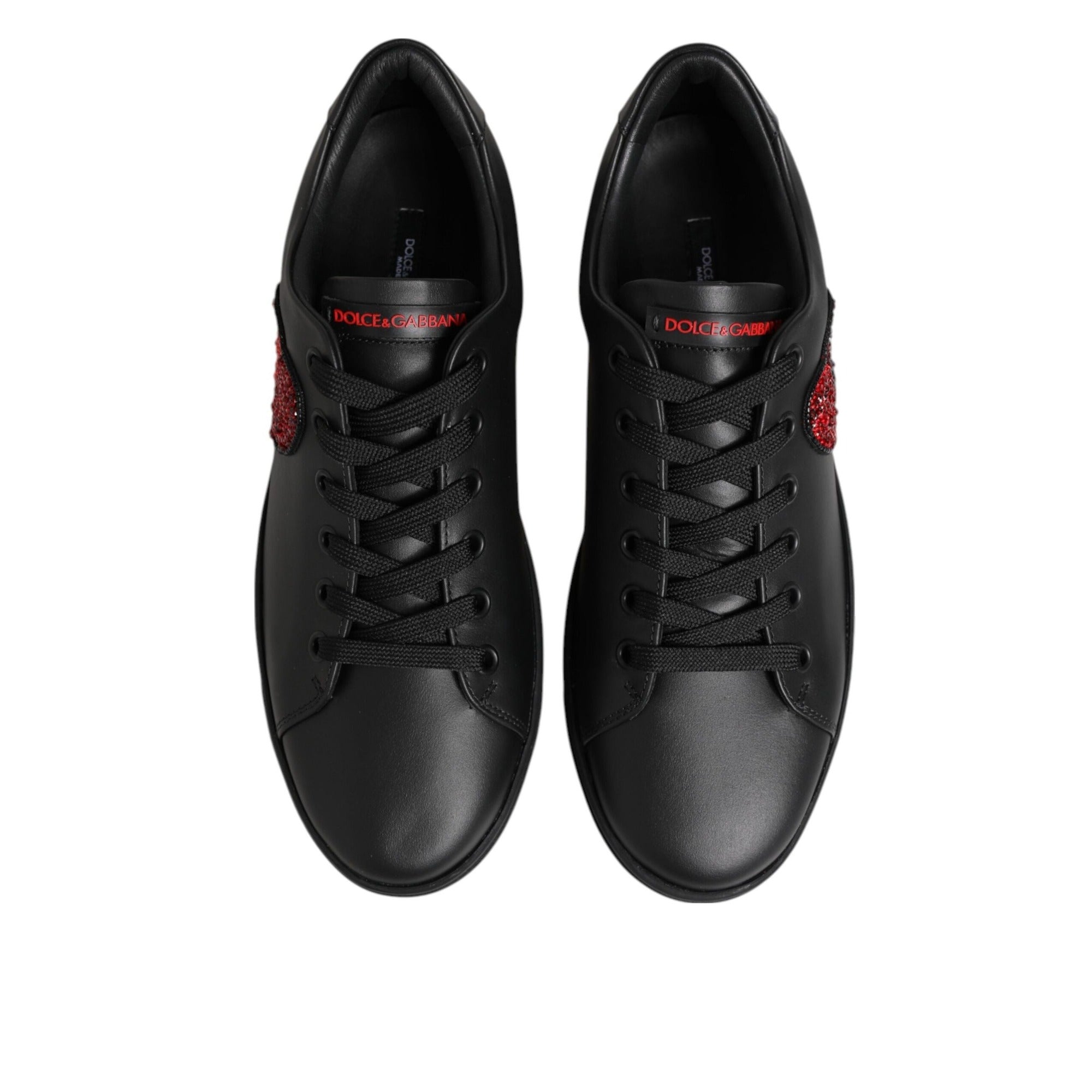 Chaussures Baskets Basses Dolce & Gabbana Cuir Noir Cœur Cristal