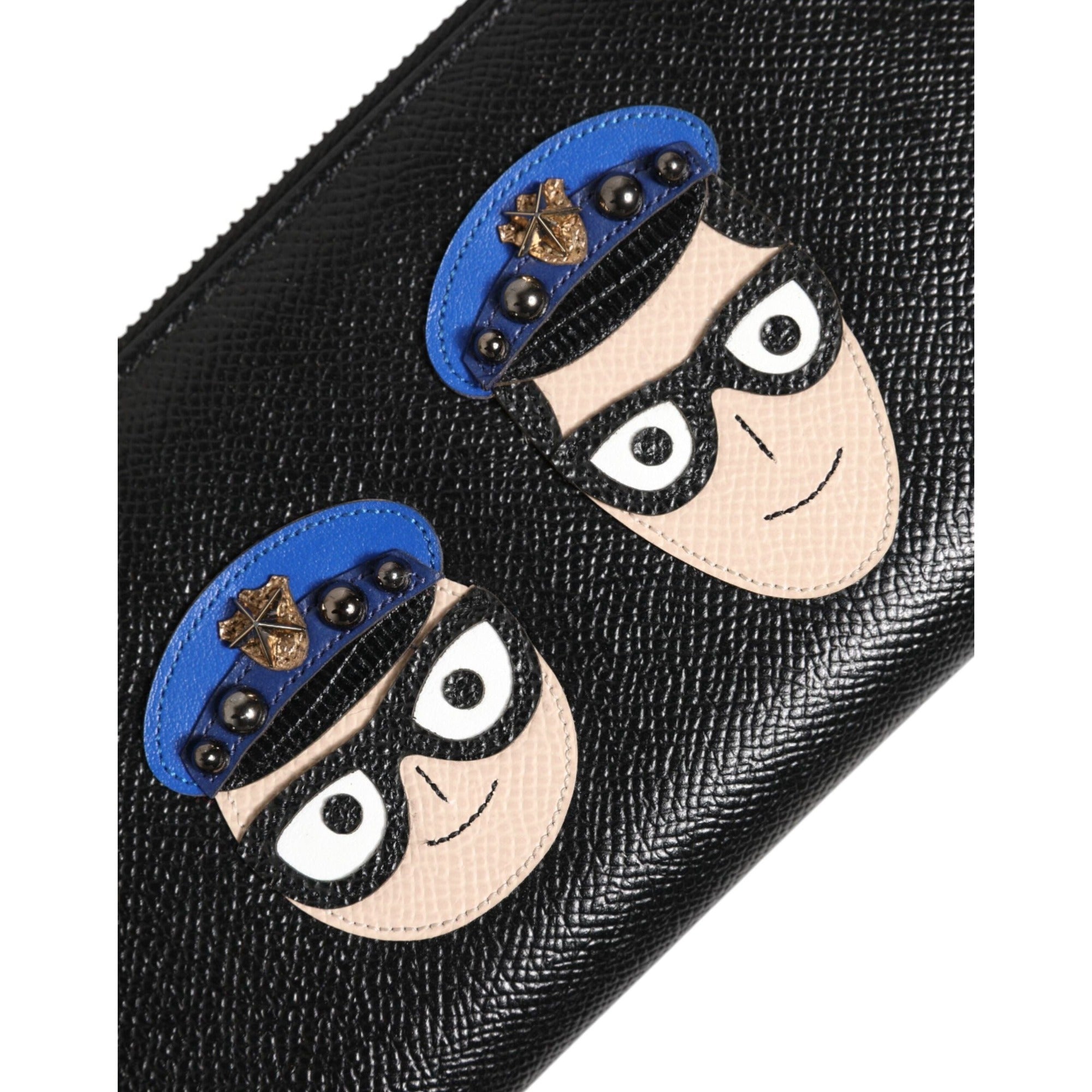 Portefeuille Continental Homme Dolce & Gabbana en Cuir Noir à Fermeture Éclair #DGFAMILY