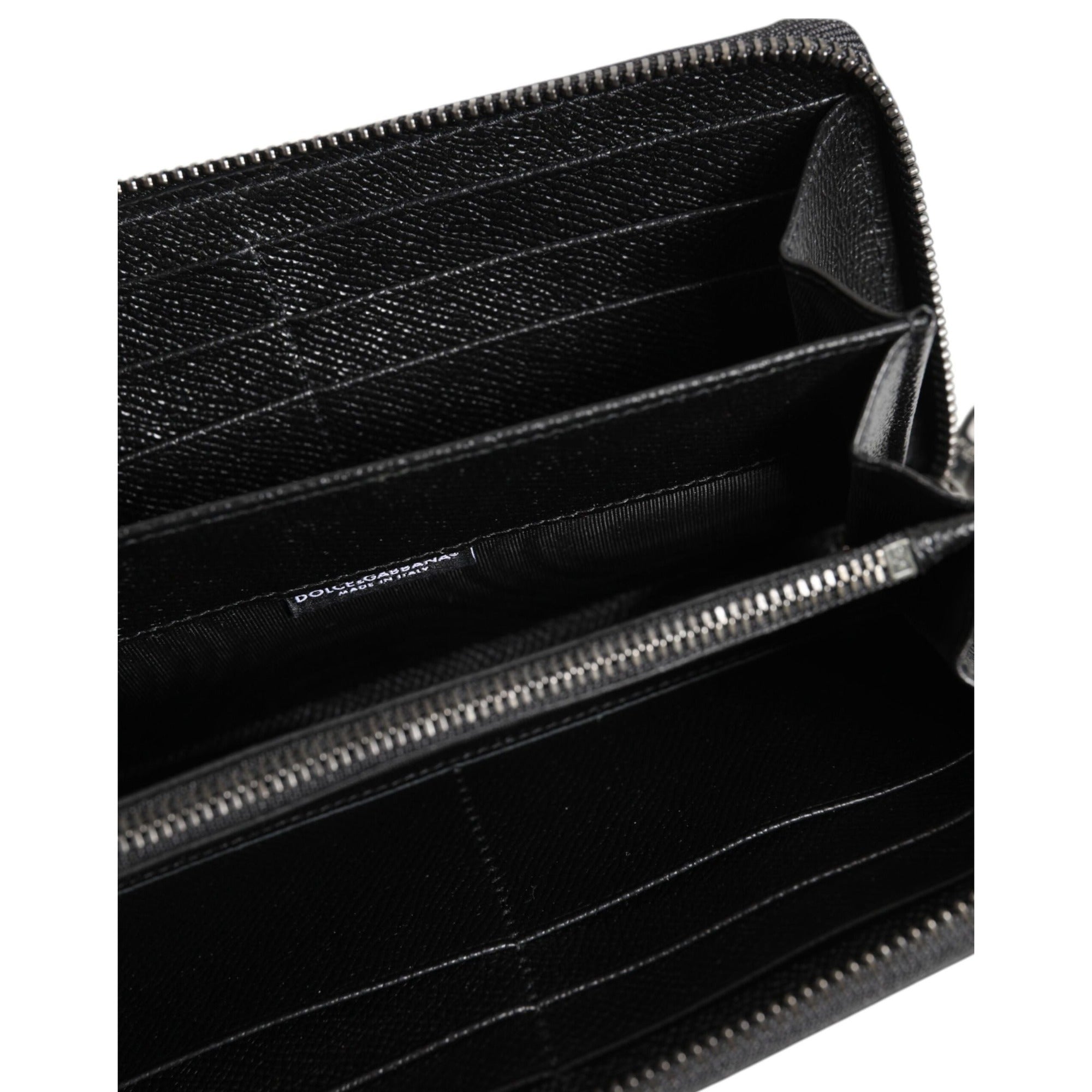 Portefeuille Continental Homme Dolce & Gabbana en Cuir Noir à Fermeture Éclair #DGFAMILY